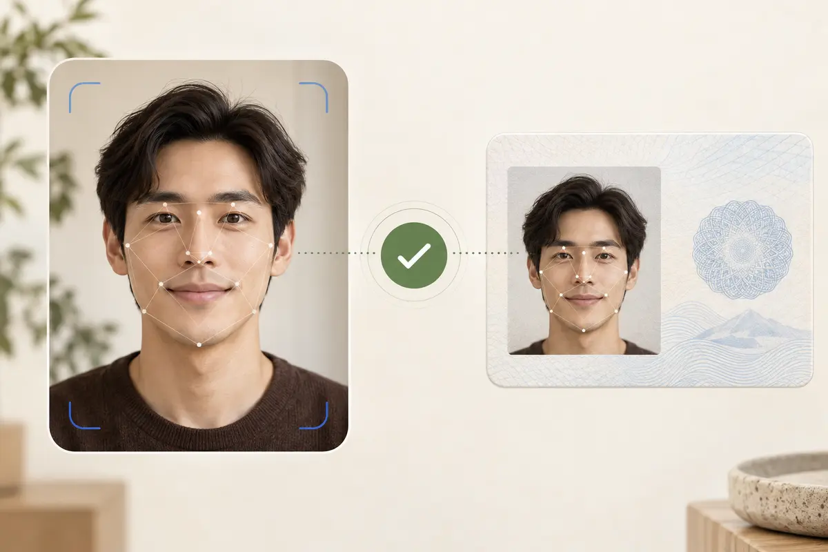 Photo match verification process comparing selfie to ID document